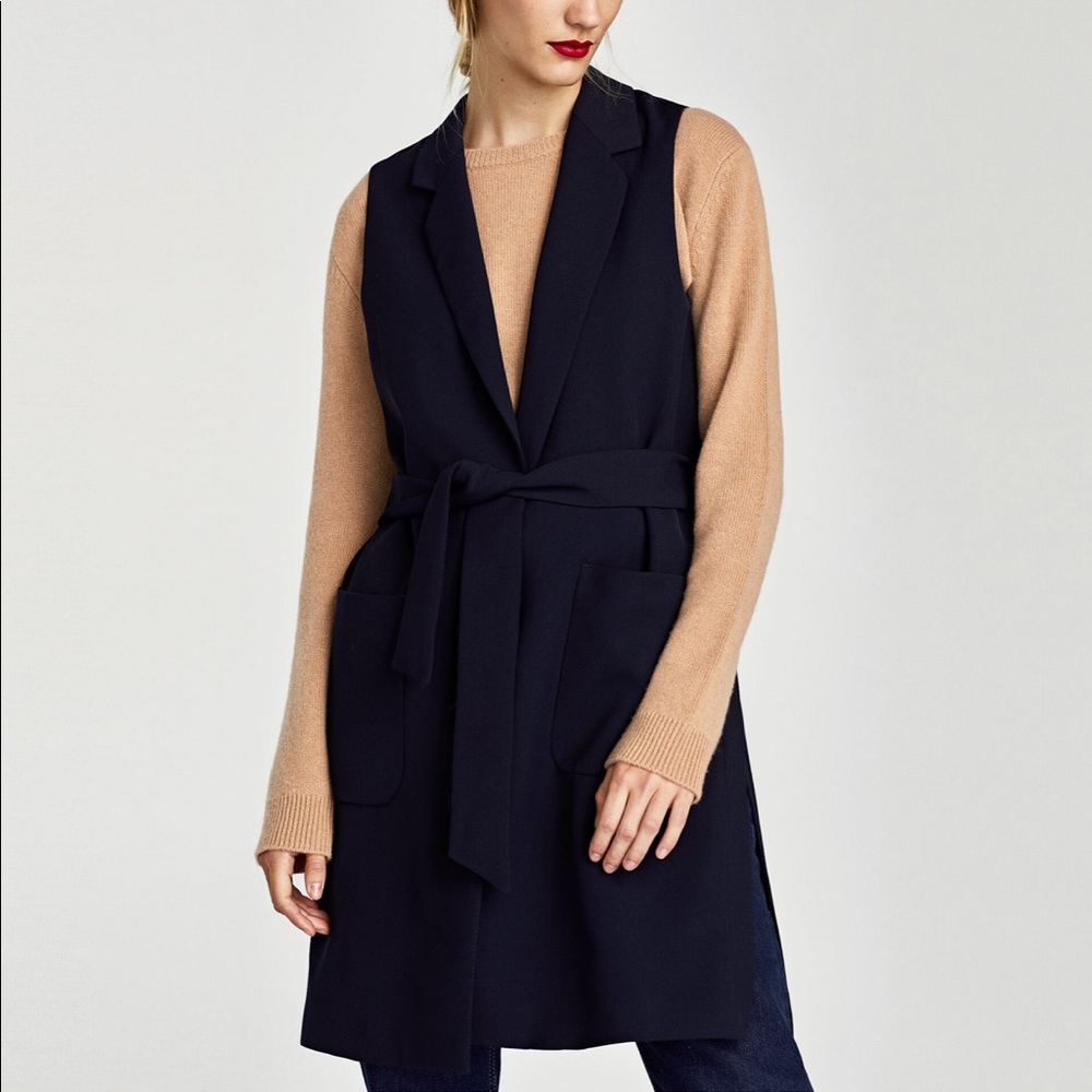 Zara Waistcoat with Lapels and Belt - Navy